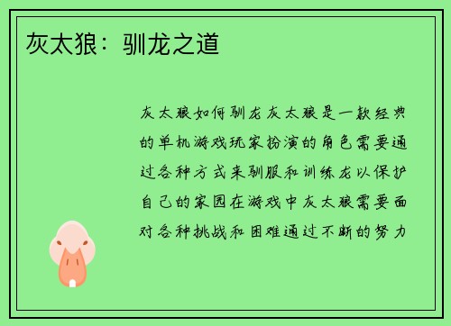 灰太狼：驯龙之道